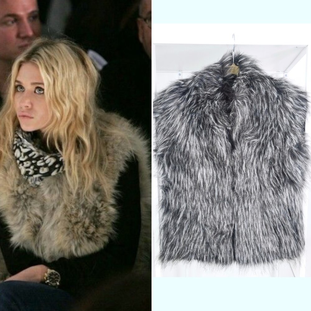 Olsen-Style y2K Express Gray & Black Faux Fur Vest